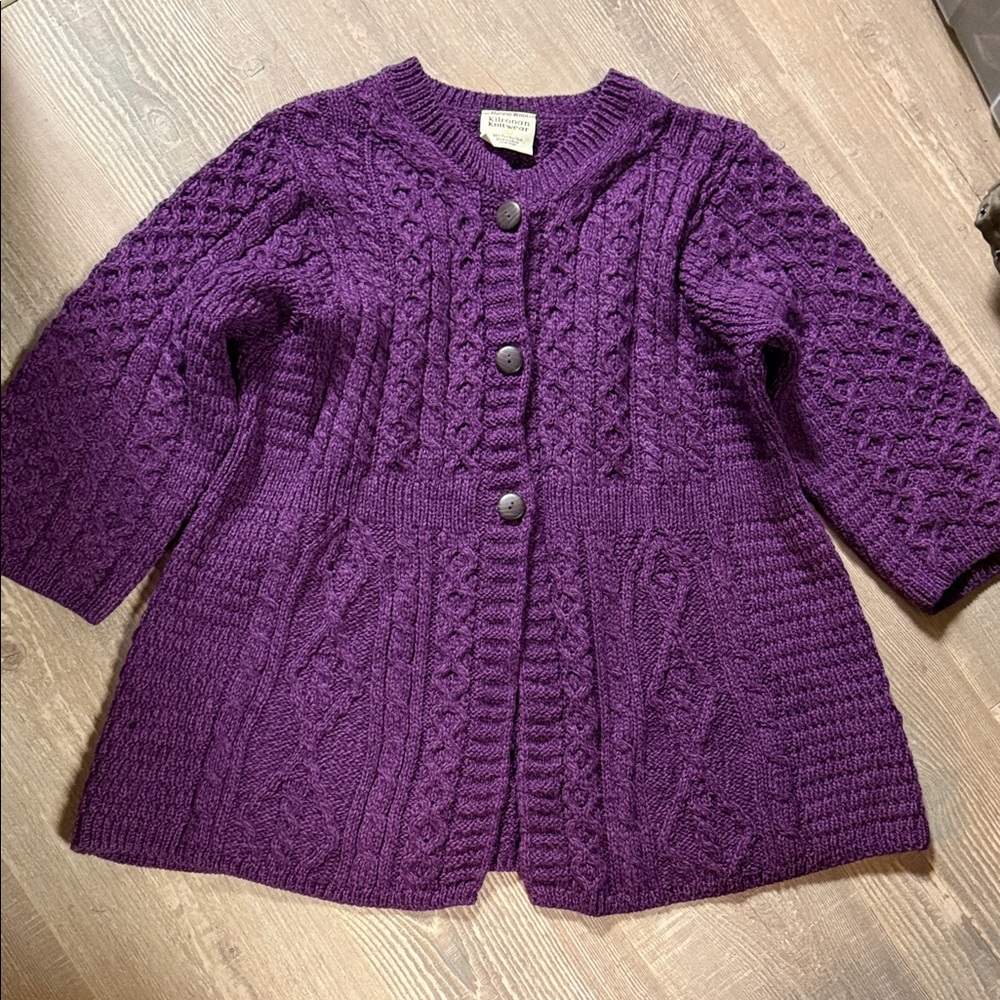 Kilronan Irish Wool Knitwear Purple Wool Sweater Cardigan